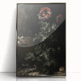 Dark Moody Wall Art - Dramatic Botanical Scene with Flower and Reptiles