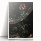 Dark Moody Wall Art - Dramatic Botanical Scene with Flower and Reptiles