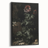 Dark Moody Wall Art - Dramatic Botanical Scene with Flower and Reptiles
