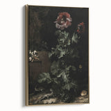 Dark Moody Wall Art - Dramatic Botanical Scene with Flower and Reptiles