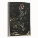 Dark Moody Wall Art - Dramatic Botanical Scene with Flower and Reptiles