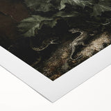 Dark Moody Wall Art - Dramatic Botanical Scene with Flower and Reptiles