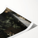 Dark Moody Wall Art - Dramatic Botanical Scene with Flower and Reptiles