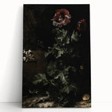 Dark Moody Wall Art - Dramatic Botanical Scene with Flower and Reptiles