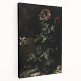 Dark Moody Wall Art - Dramatic Botanical Scene with Flower and Reptiles