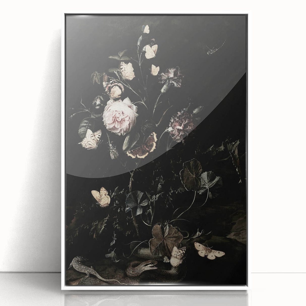 Dark Moody Wall Art - Botanical Elegance with Flowers, Butterflies & Reptiles
