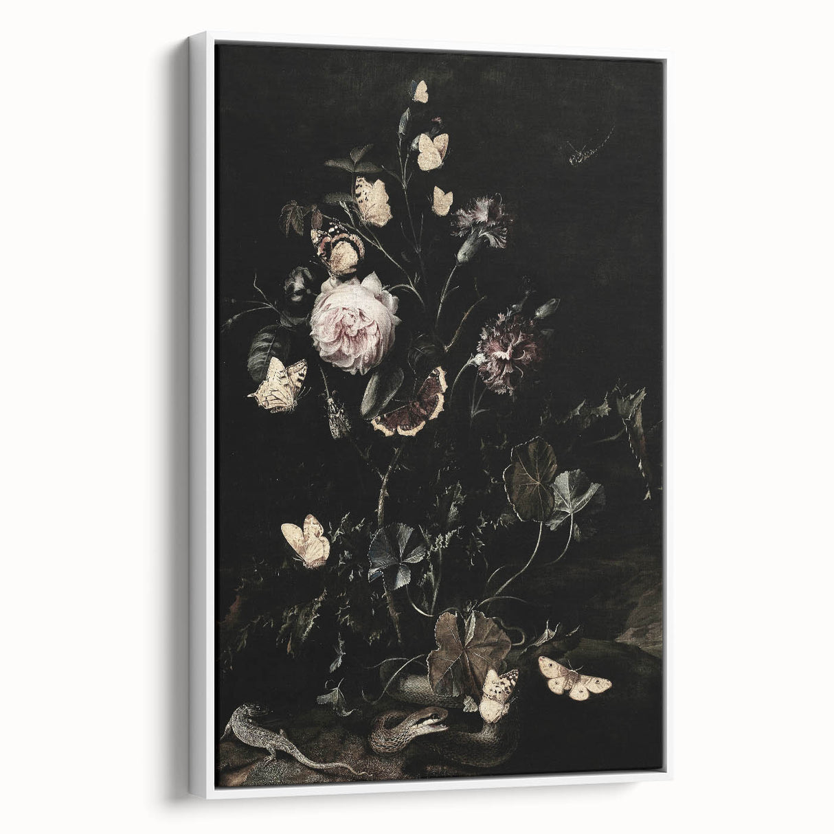 Dark Moody Wall Art - Botanical Elegance with Flowers, Butterflies & Reptiles