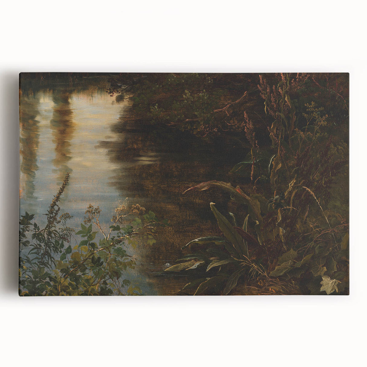 Dark Moody Wall Art | Reflections on Water with Lush Foliage | Nature Art