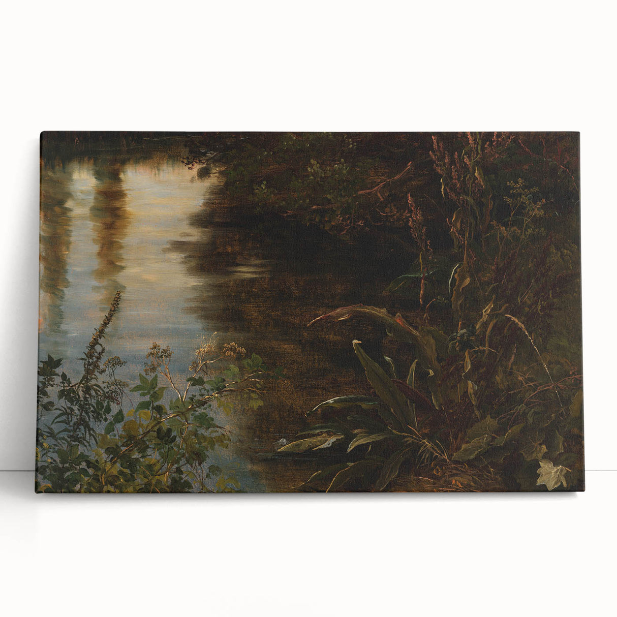 Dark Moody Wall Art | Reflections on Water with Lush Foliage | Nature Art