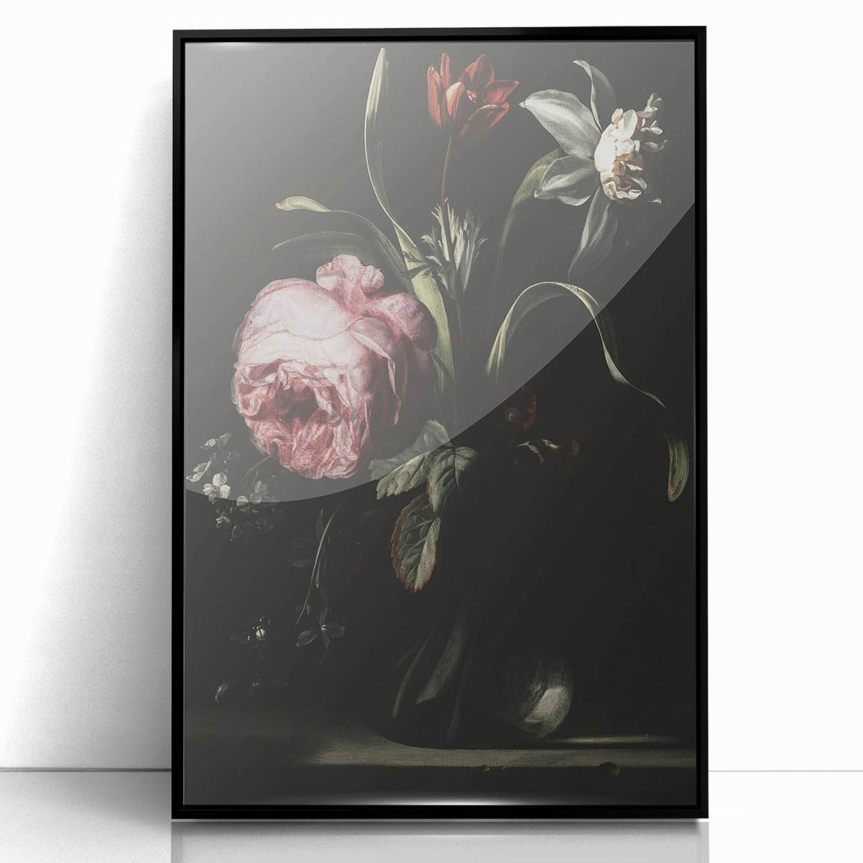 Dark Moody Floral Art - Elegant Flower Arrangement with Rich Lighting