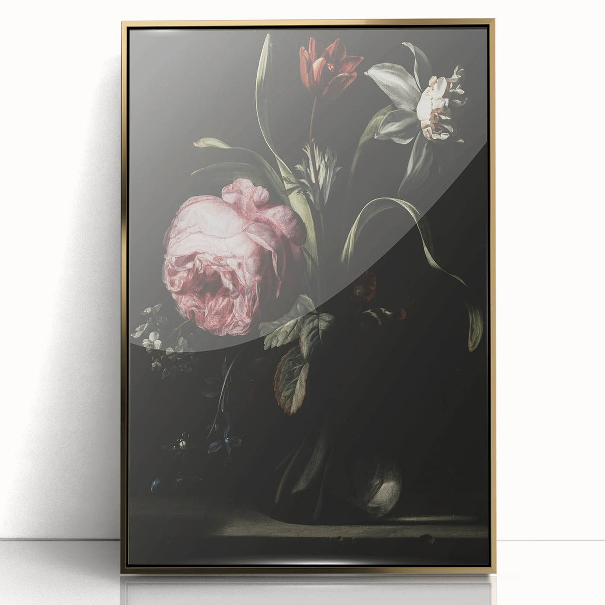 Dark Moody Floral Art - Elegant Flower Arrangement with Rich Lighting