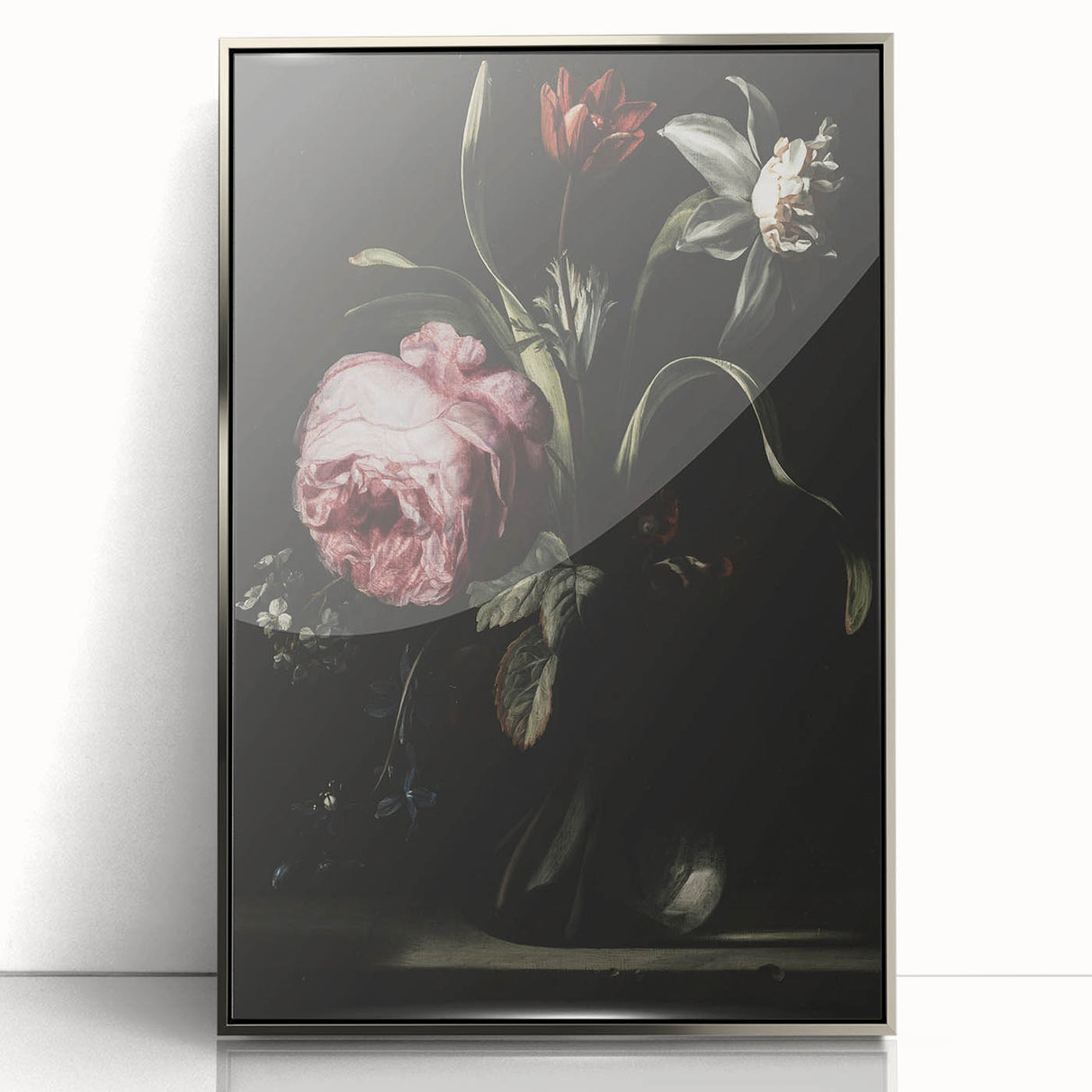 Dark Moody Floral Art - Elegant Flower Arrangement with Rich Lighting