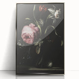 Dark Moody Floral Art - Elegant Flower Arrangement with Rich Lighting