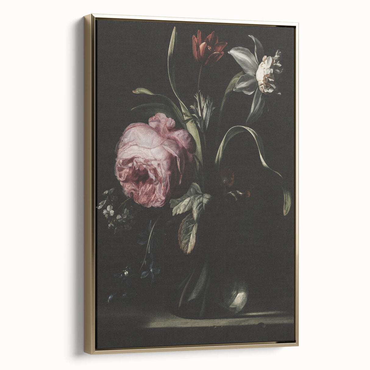 Dark Moody Floral Art - Elegant Flower Arrangement with Rich Lighting