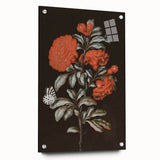 Dark Moody Wall Art - Vibrant Red Floral with Butterfly and Dragonfly