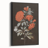 Dark Moody Wall Art - Vibrant Red Floral with Butterfly and Dragonfly