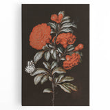 Dark Moody Wall Art - Vibrant Red Floral with Butterfly and Dragonfly