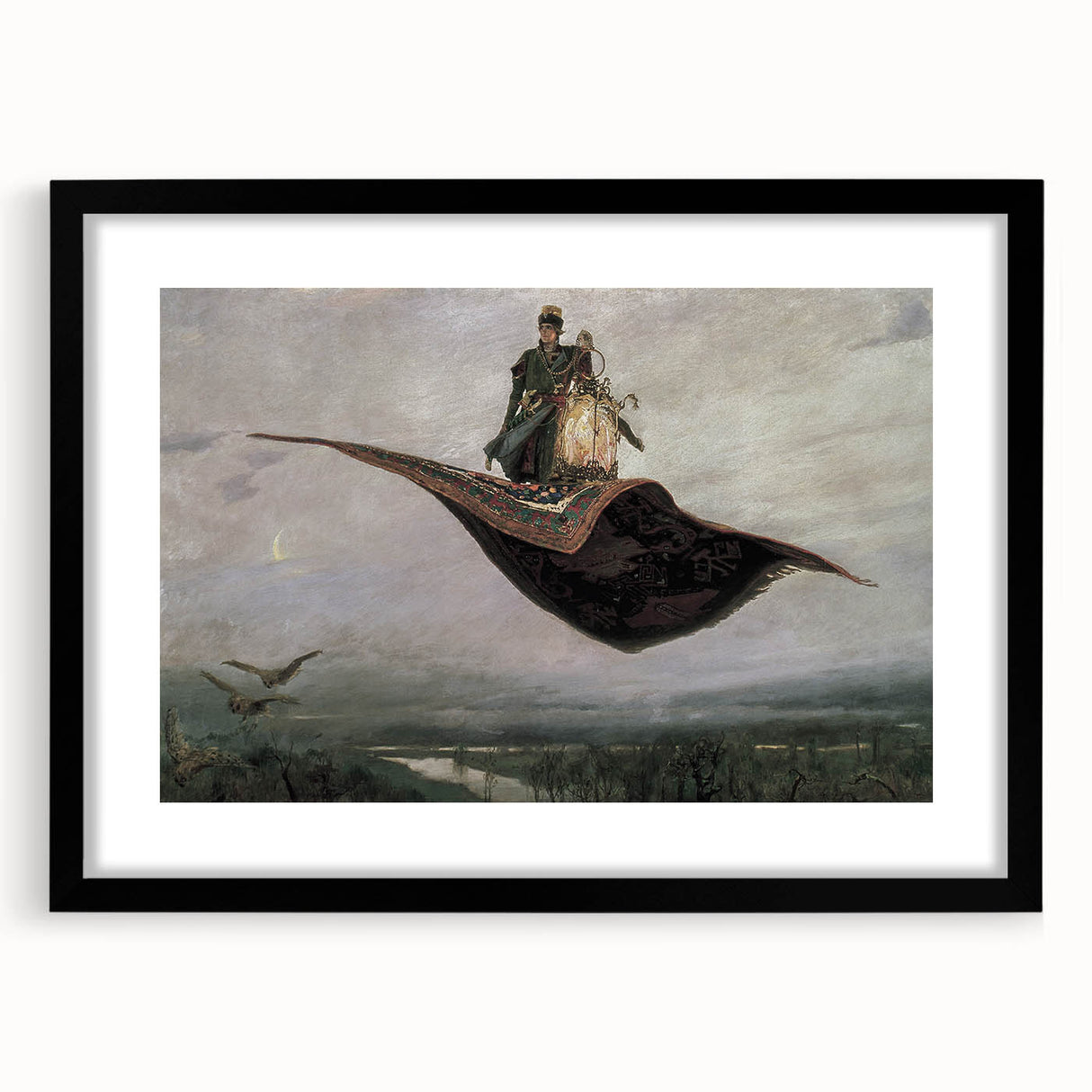 Dark Moody Fantasy Art - Enchanting Flying Carpet Scene for Home Decor