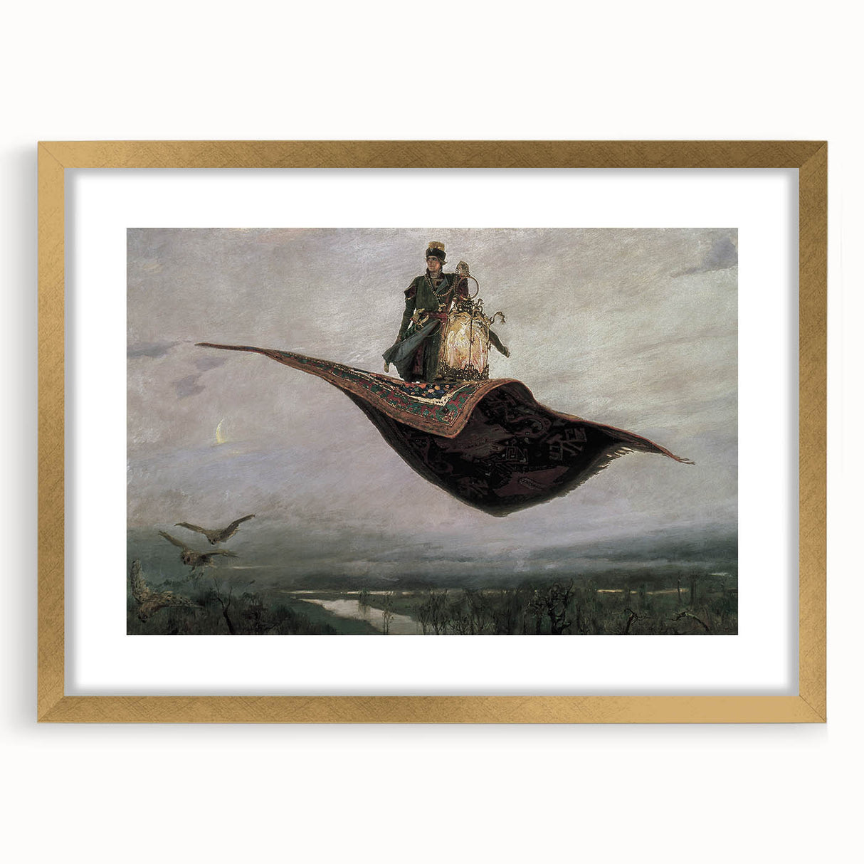 Dark Moody Fantasy Art - Enchanting Flying Carpet Scene for Home Decor