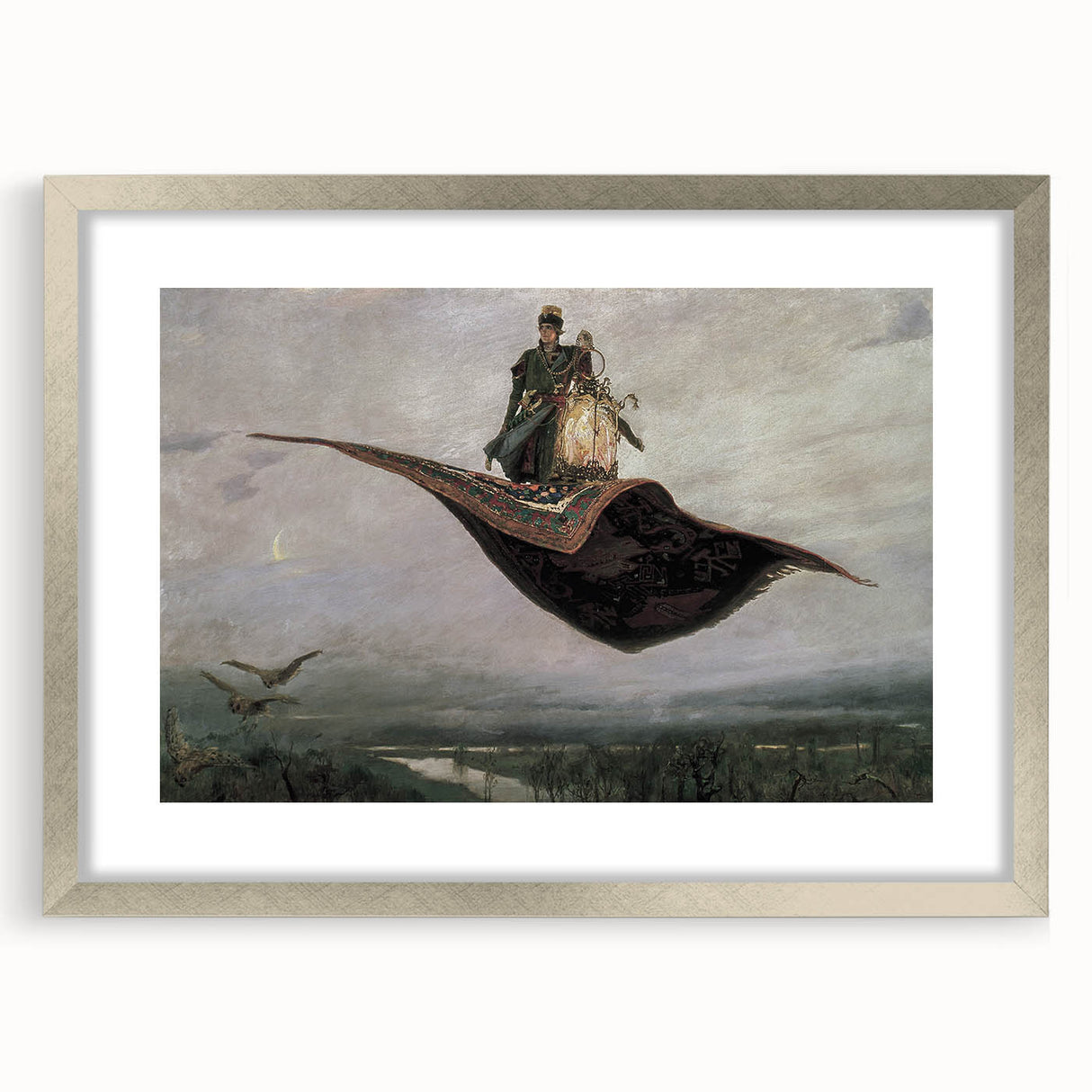 Dark Moody Fantasy Art - Enchanting Flying Carpet Scene for Home Decor