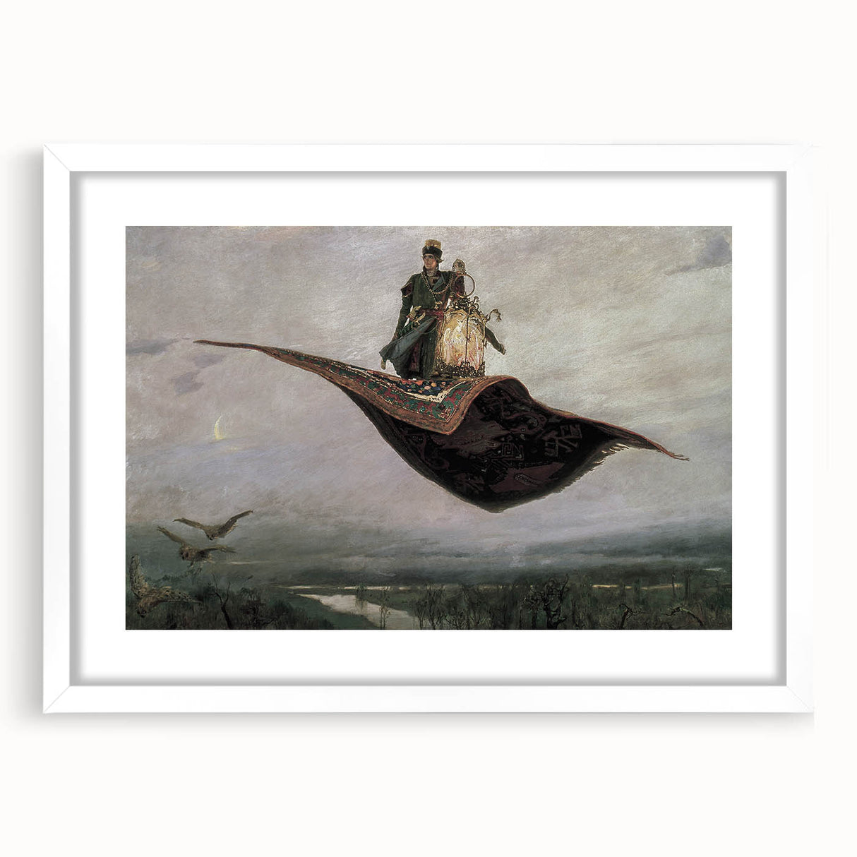 Dark Moody Fantasy Art - Enchanting Flying Carpet Scene for Home Decor