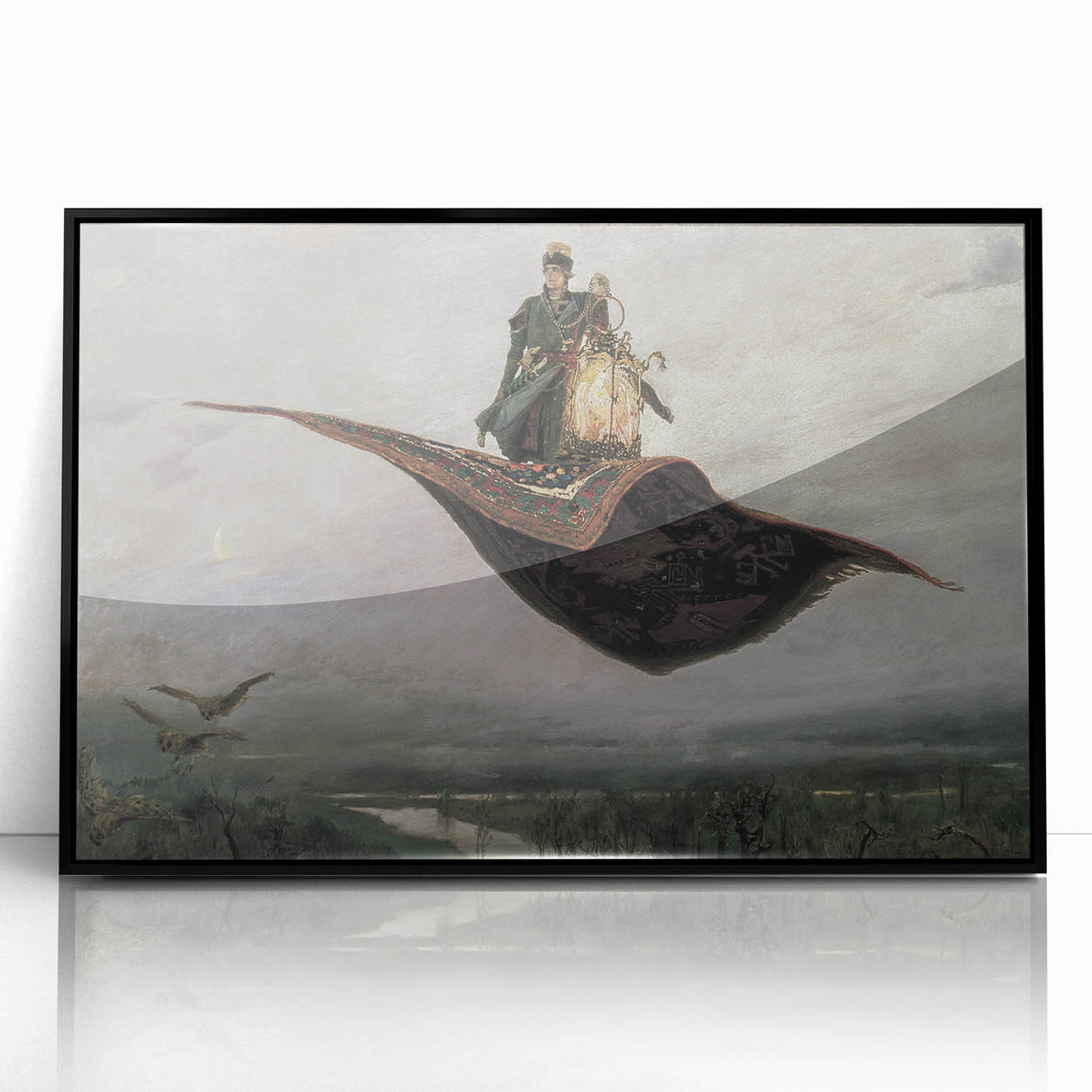 Dark Moody Fantasy Art - Enchanting Flying Carpet Scene for Home Decor