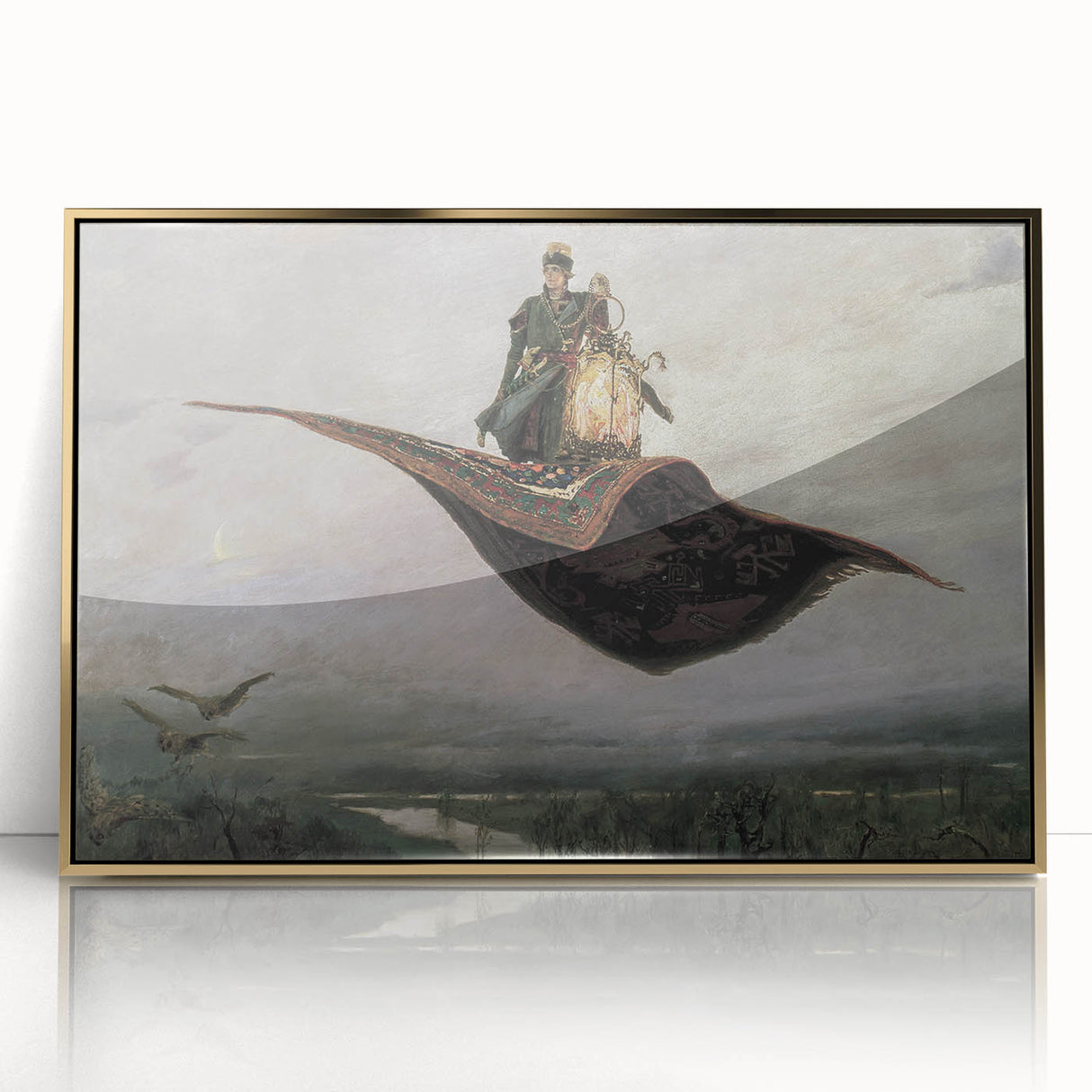Dark Moody Fantasy Art - Enchanting Flying Carpet Scene for Home Decor