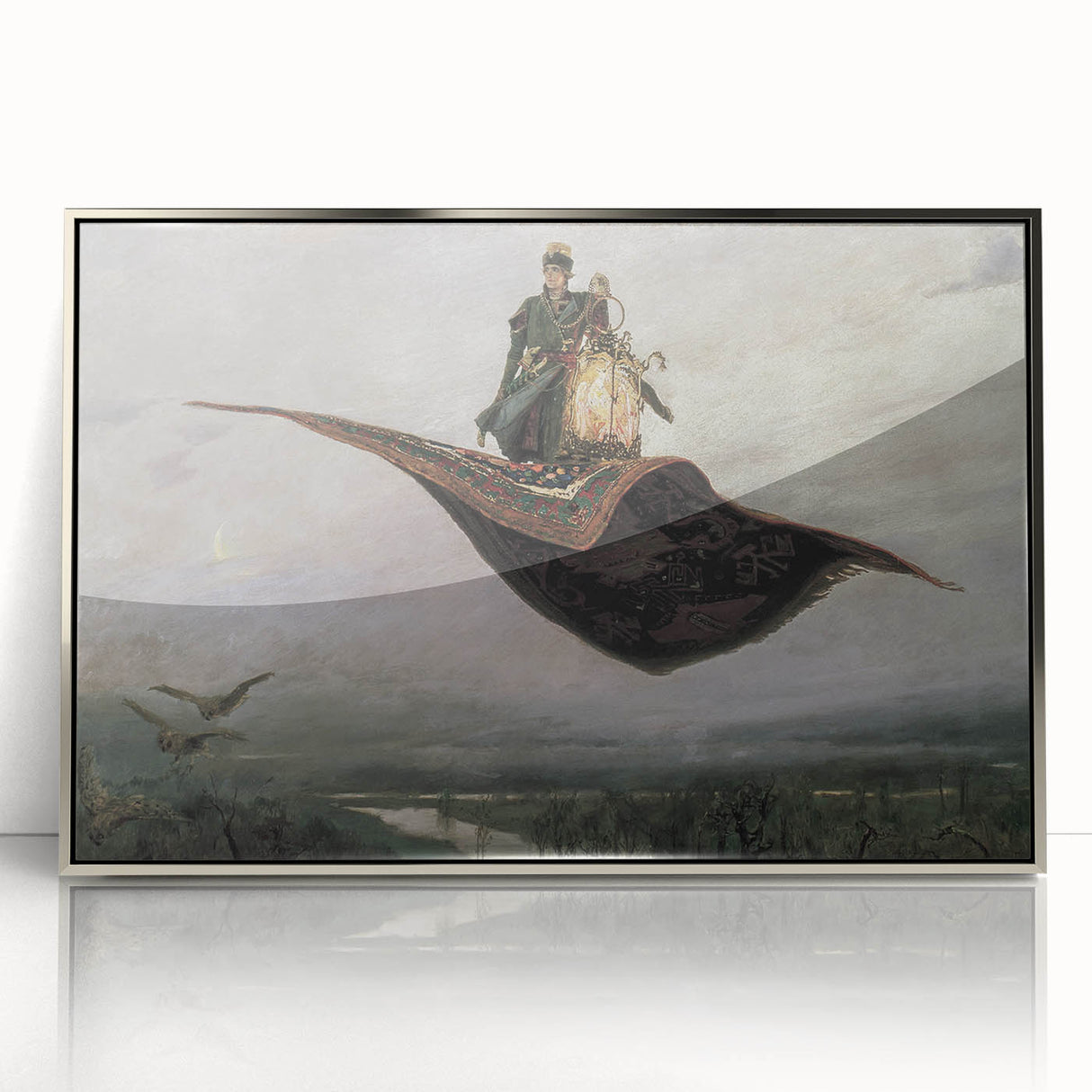 Dark Moody Fantasy Art - Enchanting Flying Carpet Scene for Home Decor