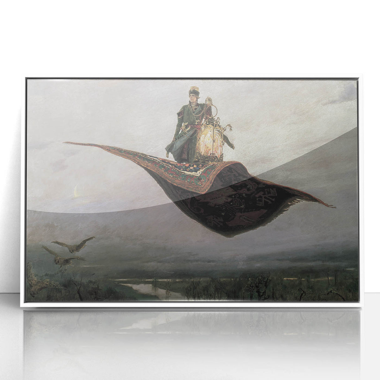 Dark Moody Fantasy Art - Enchanting Flying Carpet Scene for Home Decor