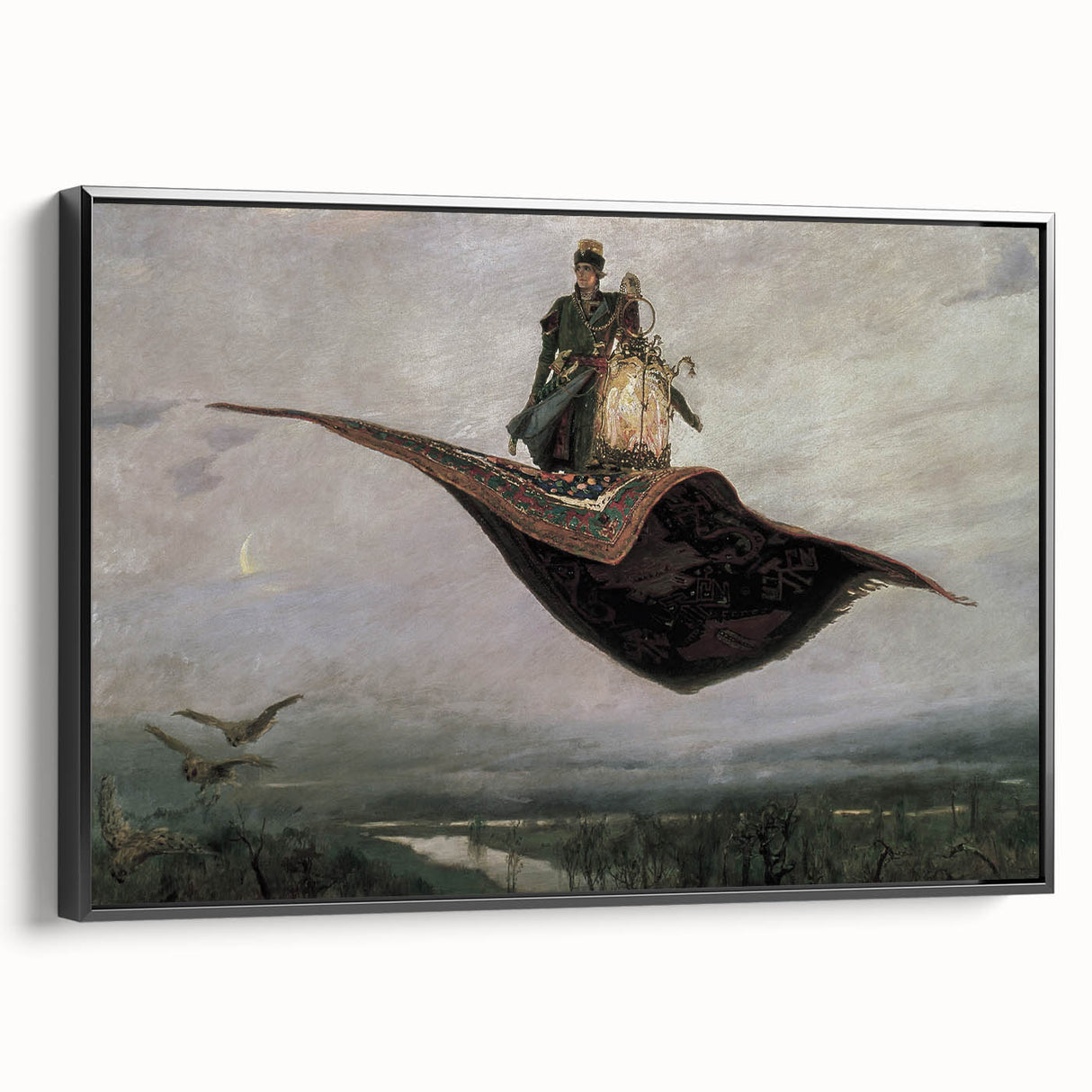 Dark Moody Fantasy Art - Enchanting Flying Carpet Scene for Home Decor