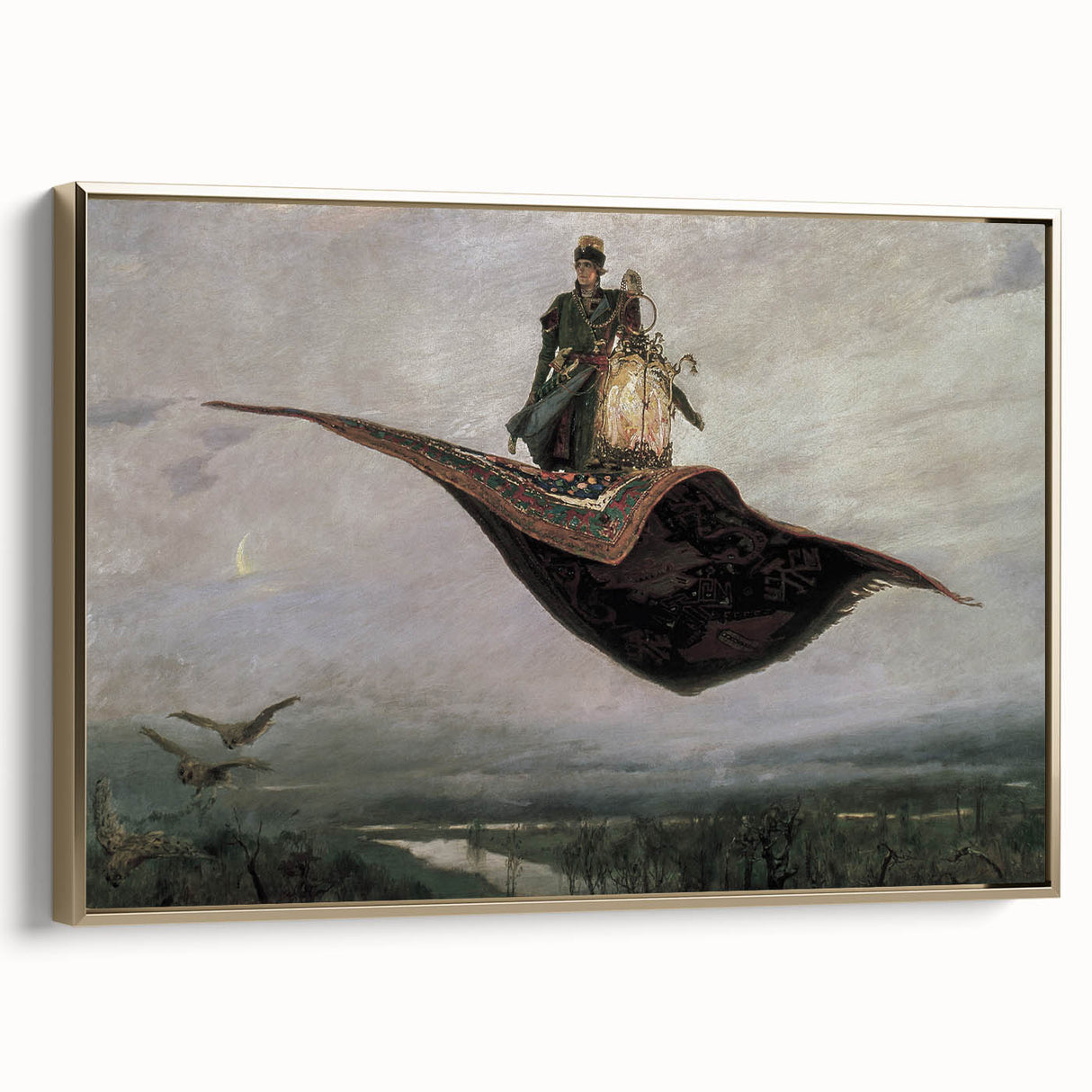 Dark Moody Fantasy Art - Enchanting Flying Carpet Scene for Home Decor