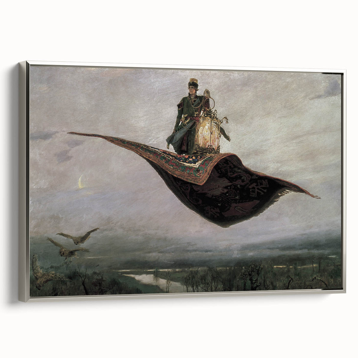Dark Moody Fantasy Art - Enchanting Flying Carpet Scene for Home Decor