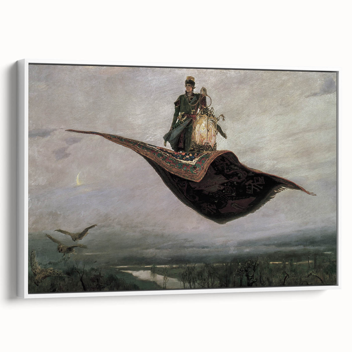 Dark Moody Fantasy Art - Enchanting Flying Carpet Scene for Home Decor