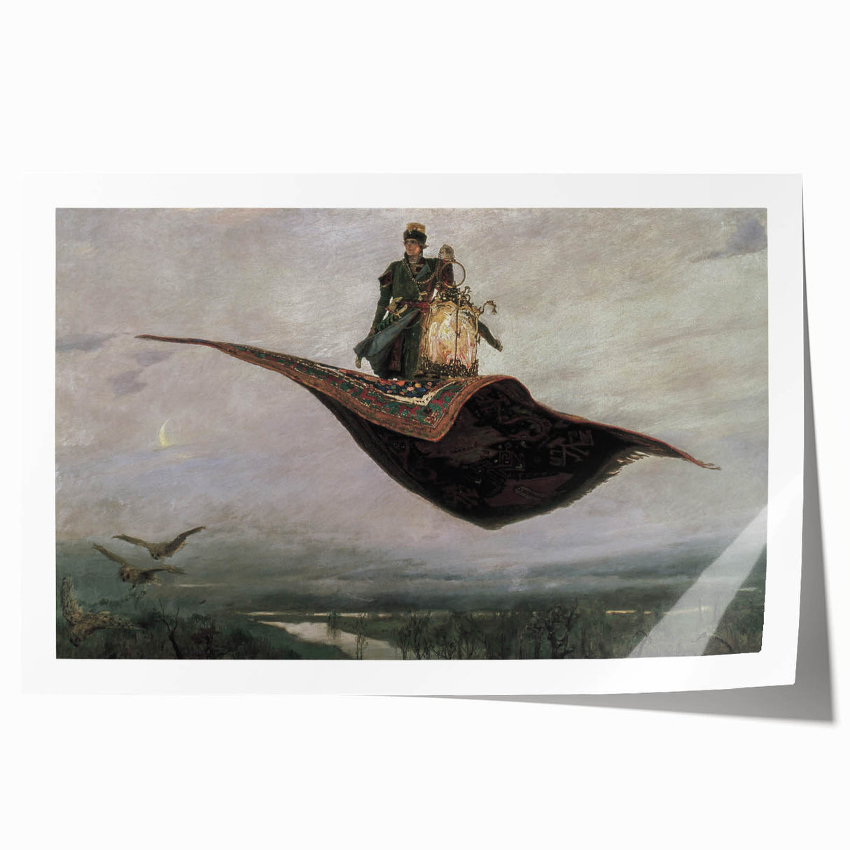 Dark Moody Fantasy Art - Enchanting Flying Carpet Scene for Home Decor