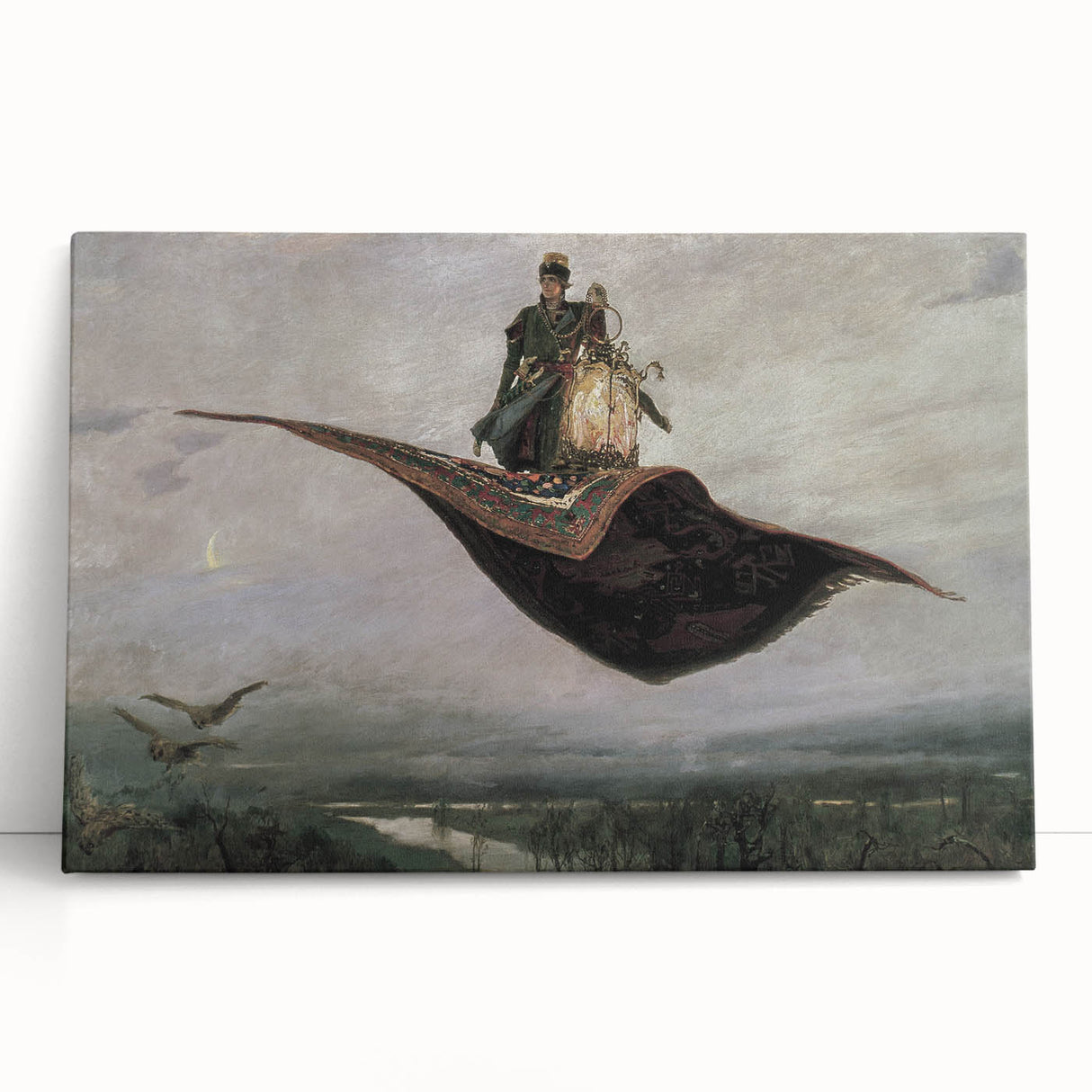 Dark Moody Fantasy Art - Enchanting Flying Carpet Scene for Home Decor