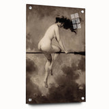Dark Moody Wall Art | Vintage Nude on Broomstick | Moody Art Prints