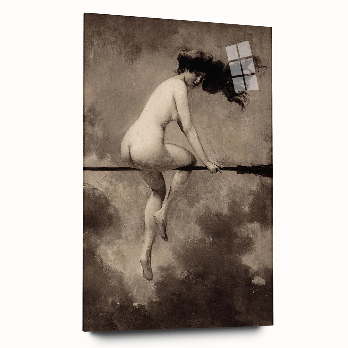 Dark Moody Wall Art | Vintage Nude on Broomstick | Moody Art Prints