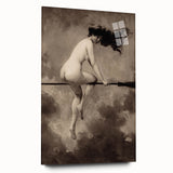 Dark Moody Wall Art | Vintage Nude on Broomstick | Moody Art Prints