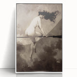 Dark Moody Wall Art | Vintage Nude on Broomstick | Moody Art Prints