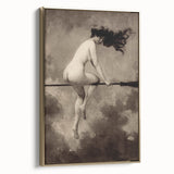 Dark Moody Wall Art | Vintage Nude on Broomstick | Moody Art Prints