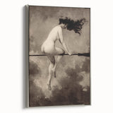 Dark Moody Wall Art | Vintage Nude on Broomstick | Moody Art Prints