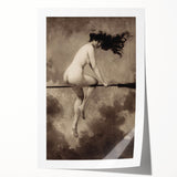 Dark Moody Wall Art | Vintage Nude on Broomstick | Moody Art Prints
