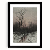 Dark Moody Winter Scene: Snowy Forest Walk Wall Art for Interiors