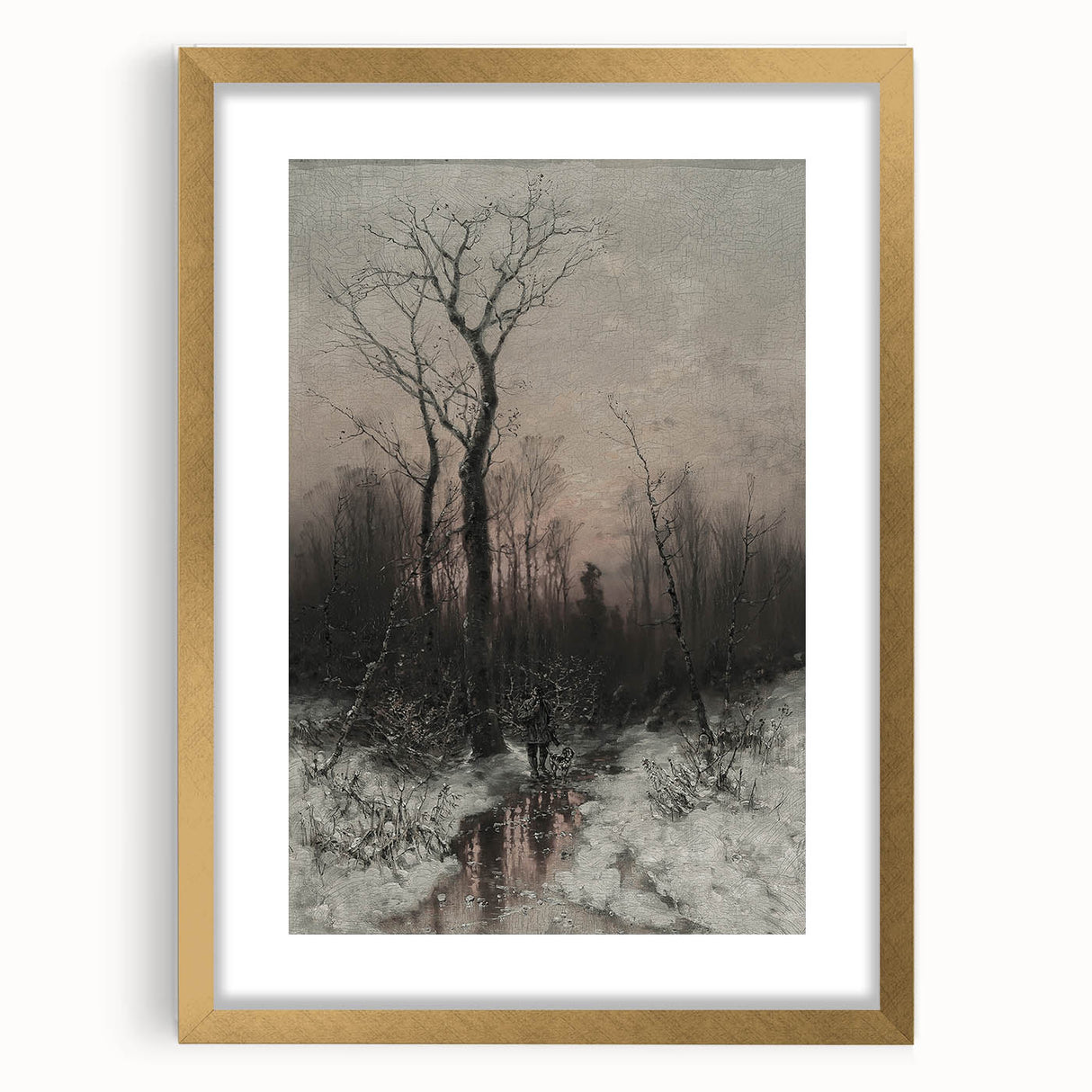 Dark Moody Winter Scene: Snowy Forest Walk Wall Art for Interiors