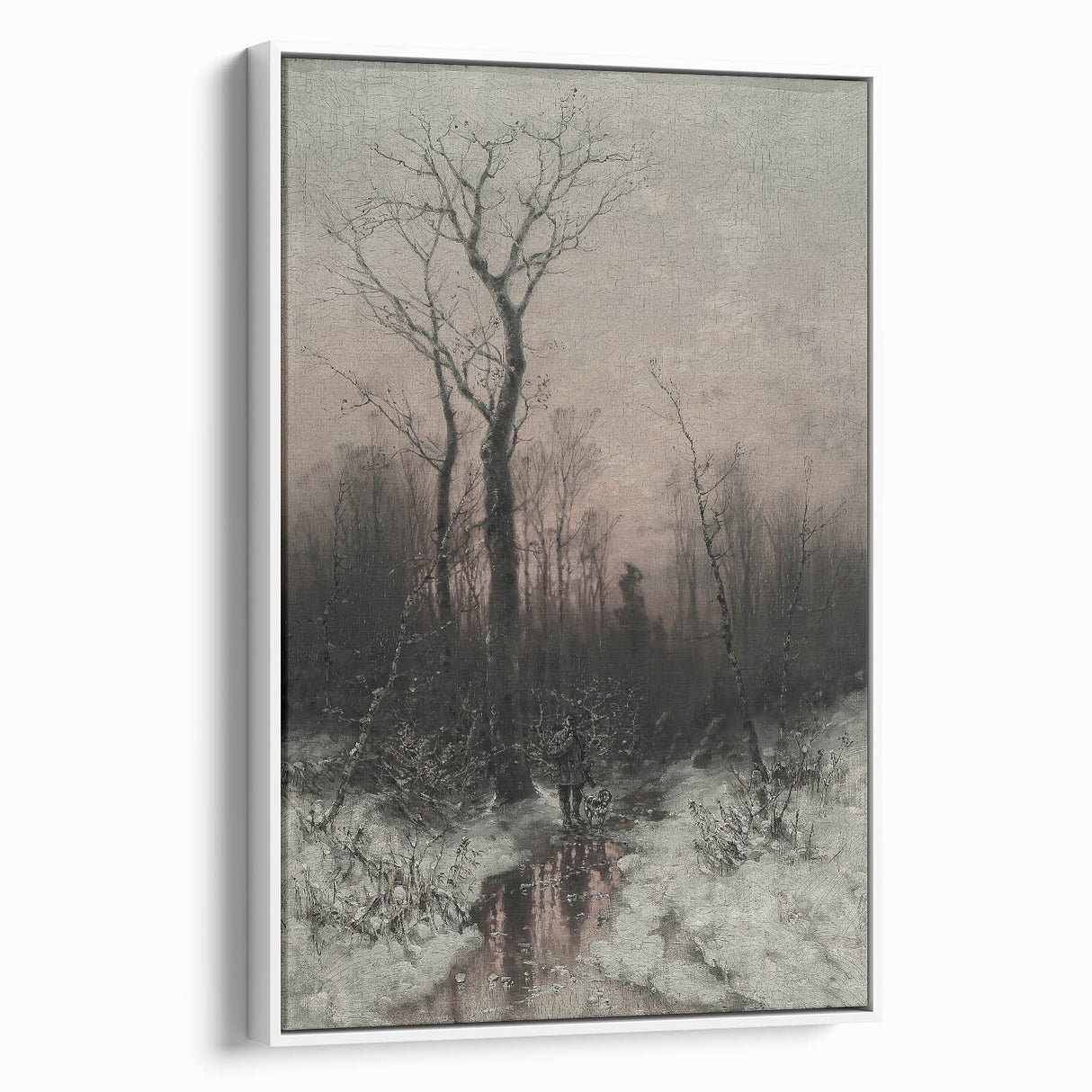 Dark Moody Winter Scene: Snowy Forest Walk Wall Art for Interiors