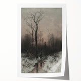 Dark Moody Winter Scene: Snowy Forest Walk Wall Art for Interiors