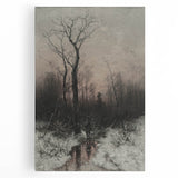 Dark Moody Winter Scene: Snowy Forest Walk Wall Art for Interiors