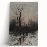 Dark Moody Winter Scene: Snowy Forest Walk Wall Art for Interiors