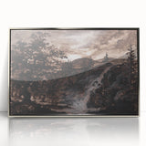 Dark Moody Wall Art - Timeless Waterfall Scene with Dramatic Shadows