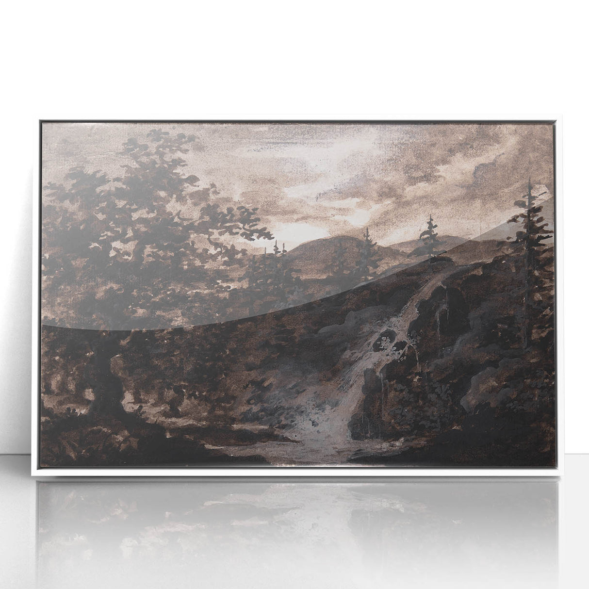 Dark Moody Wall Art - Timeless Waterfall Scene with Dramatic Shadows